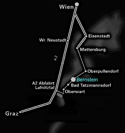 Anfahrtskarte: Wien, Graz, A2 und Bernstein